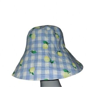 NWT Janie and Jack Lemon Gingham Sun Hat /French Blue Lemon Gingham Size 6 to 8